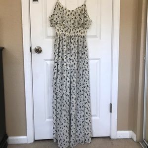 Ivory blue floral print maxi dress